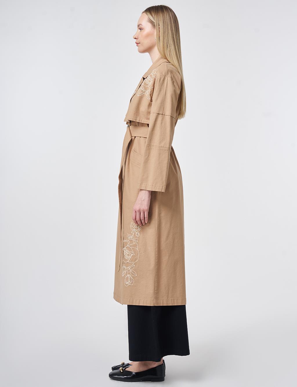 Embroidered Trench Coat – Beige