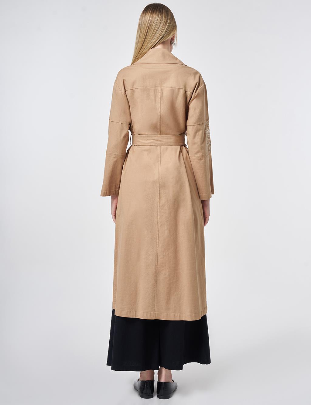 Embroidered Trench Coat – Beige
