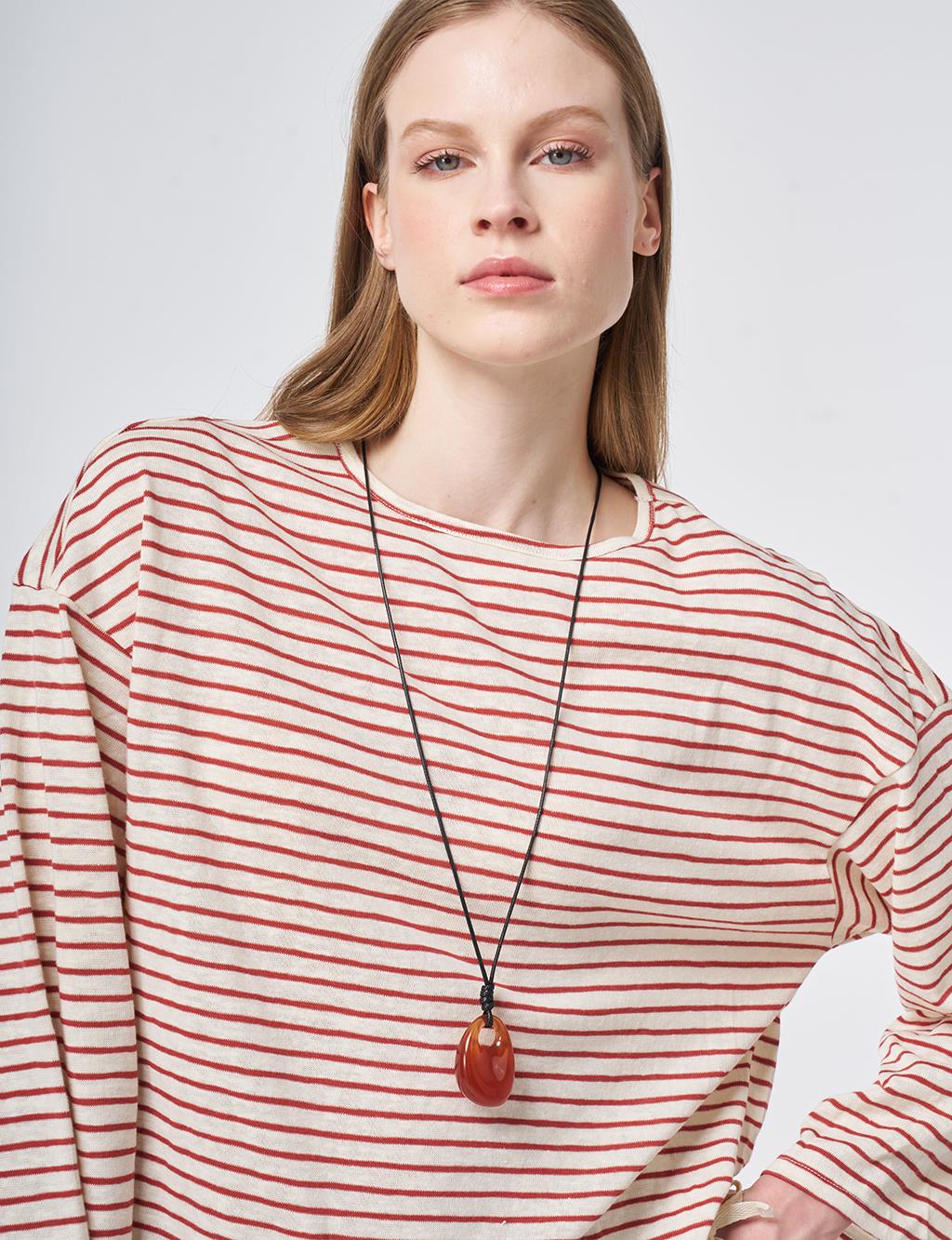 Striped Pattern Knit Set Terracotta