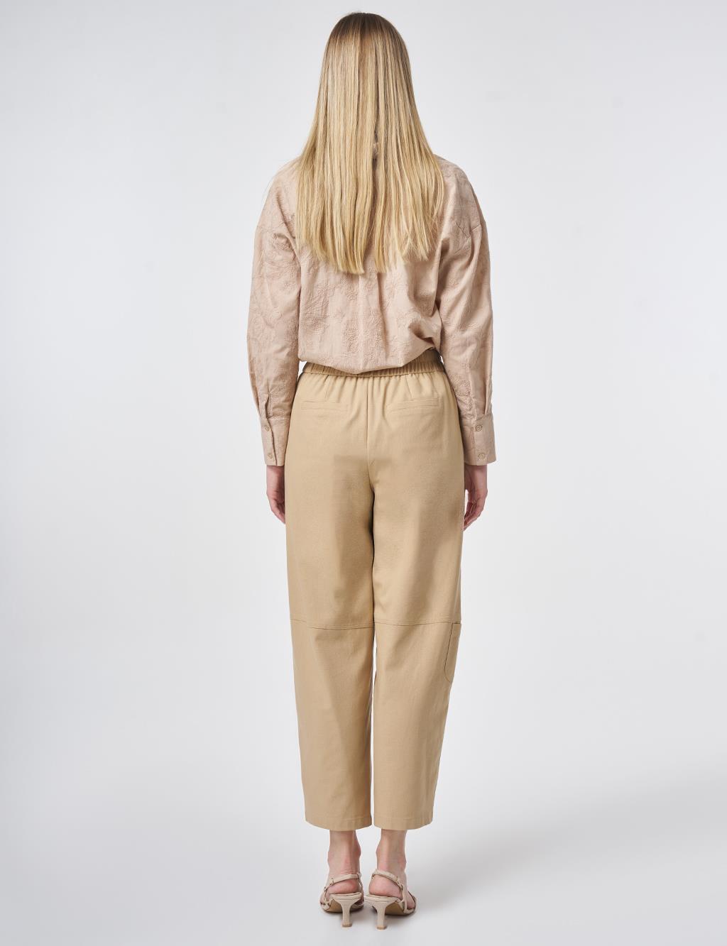 Sport Stitched Viscose Trousers Beige
