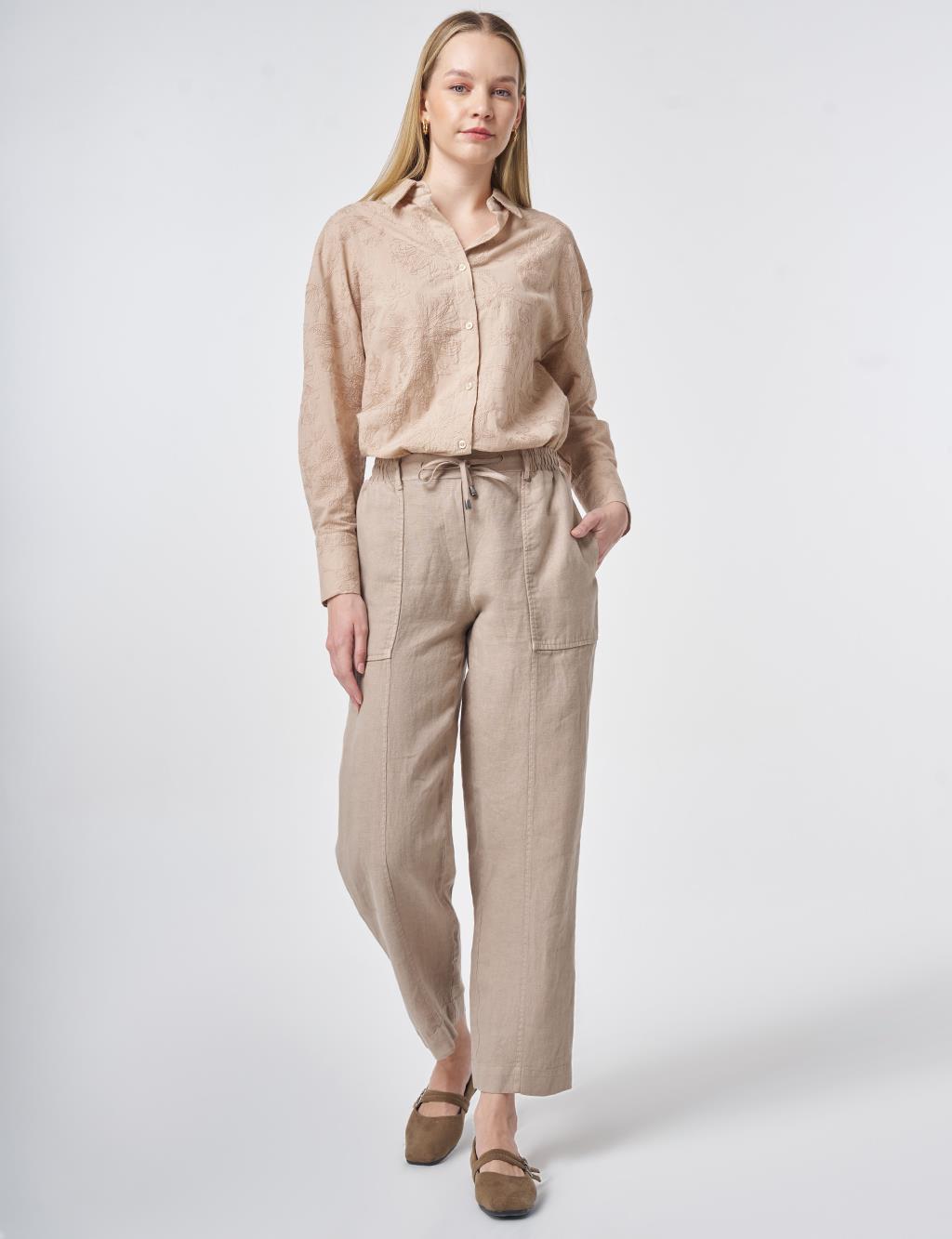 100% Linen Panel-Seamed Trousers Mink