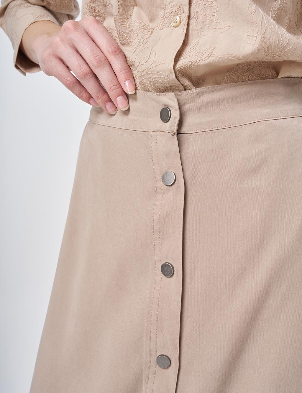 100% Lyocell Button Detail Skirt Nude