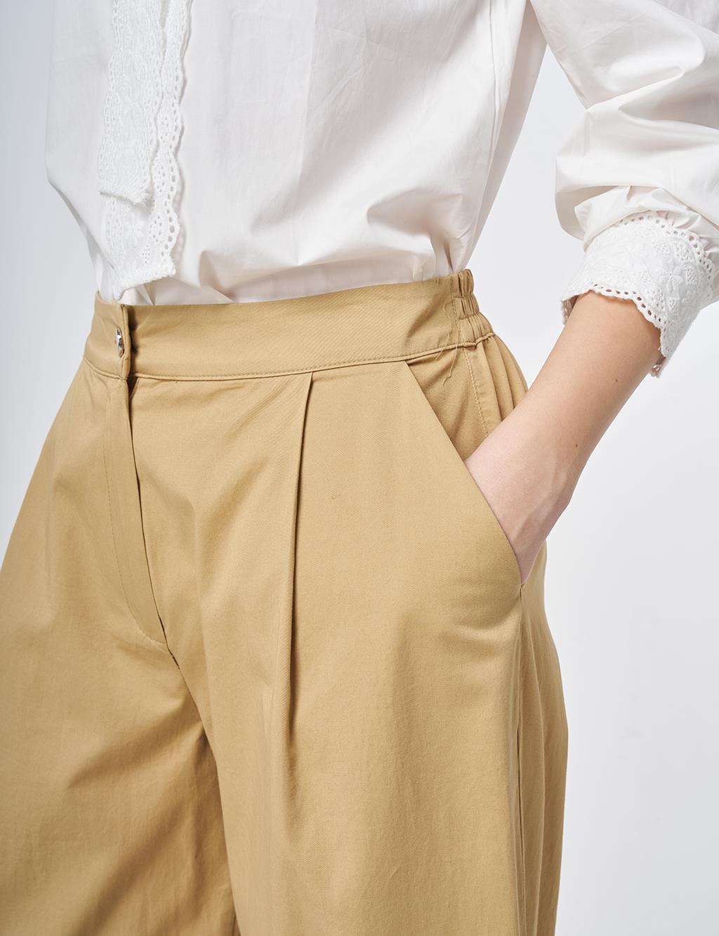 Pleated Wide Leg Trousers Beige