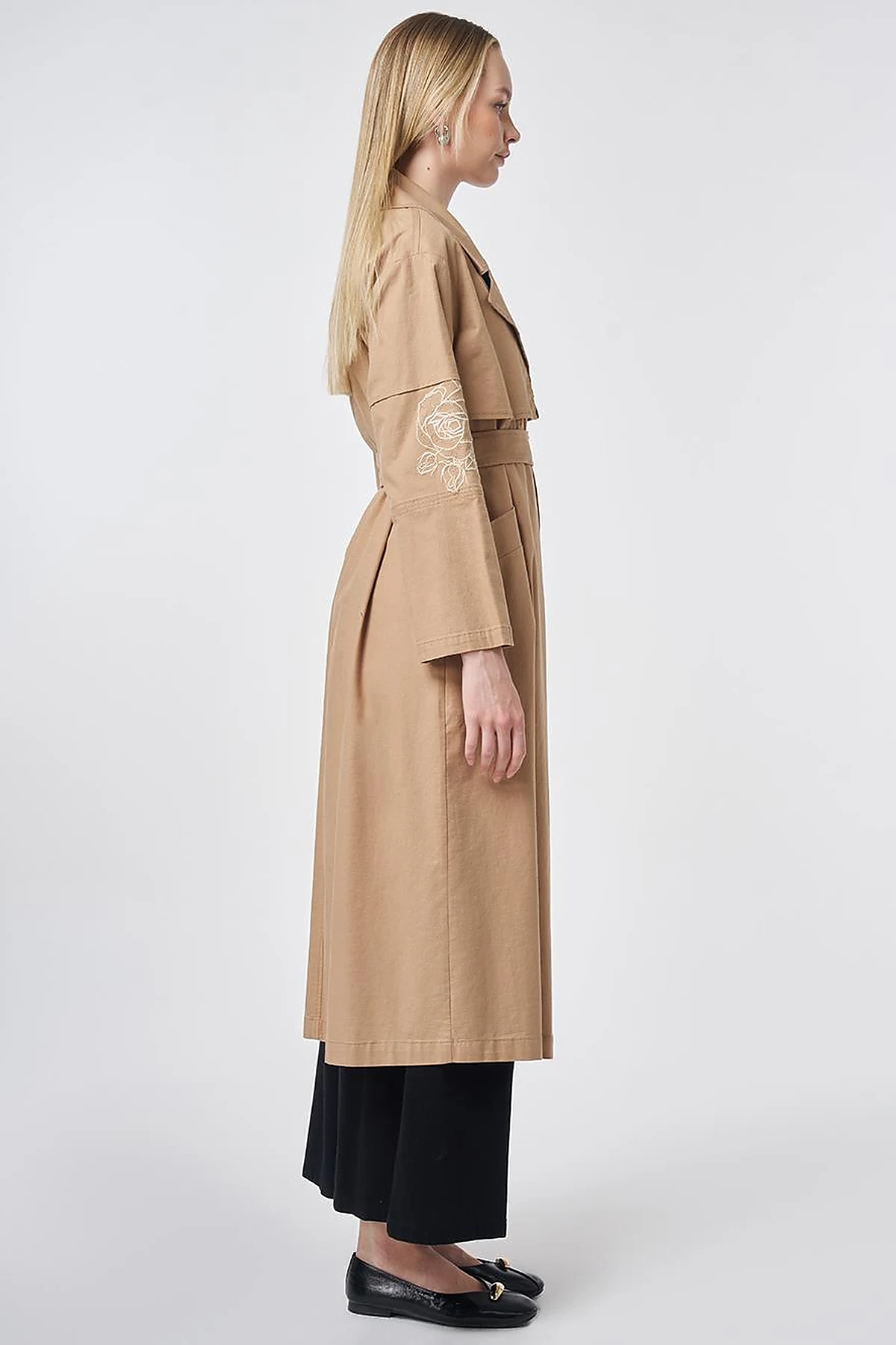 Embroidered Trench Coat – Beige