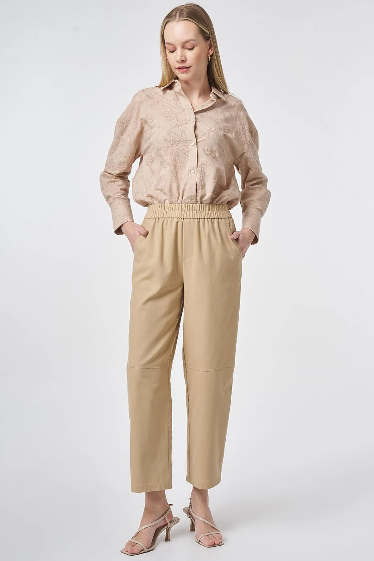 Sport Stitched Viscose Trousers Beige
