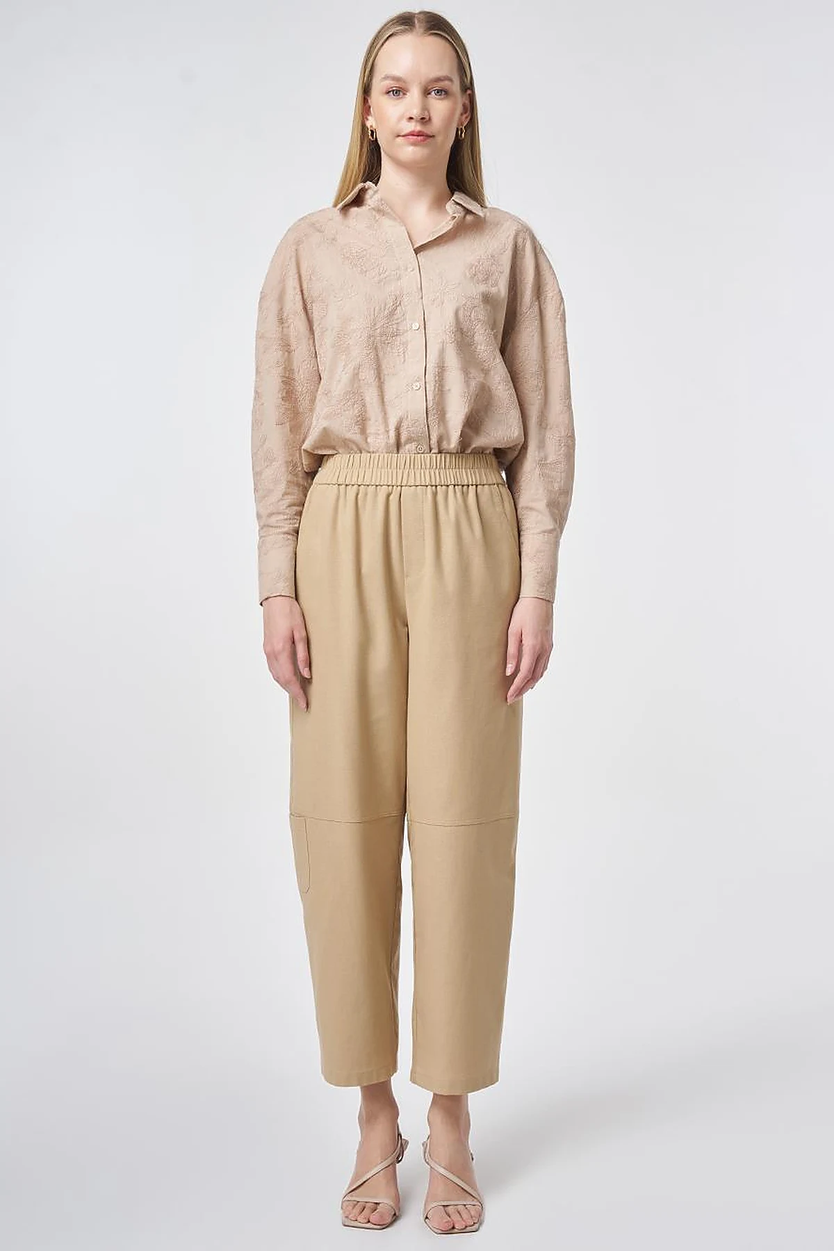 Sport Stitched Viscose Trousers Beige