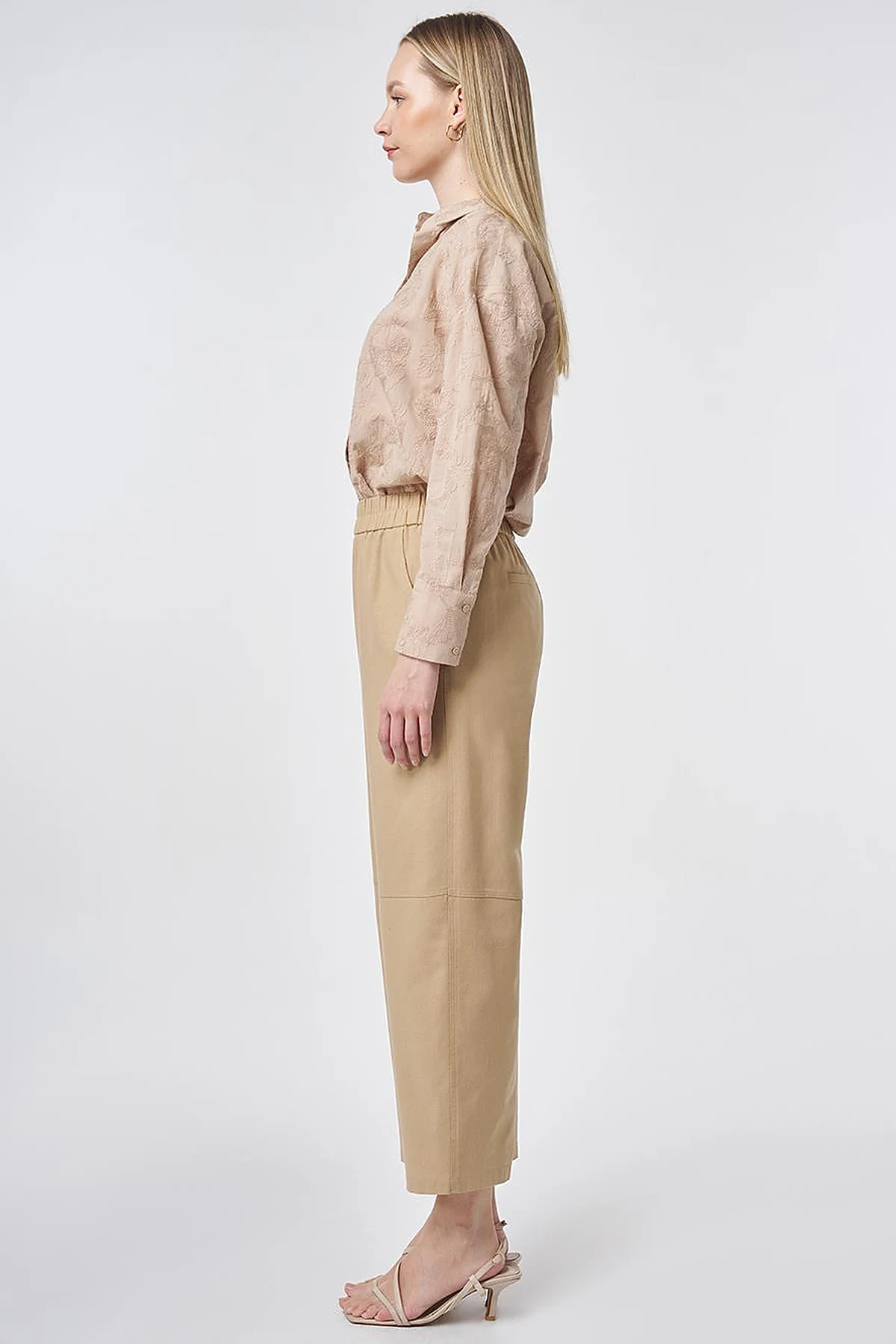 Sport Stitched Viscose Trousers Beige