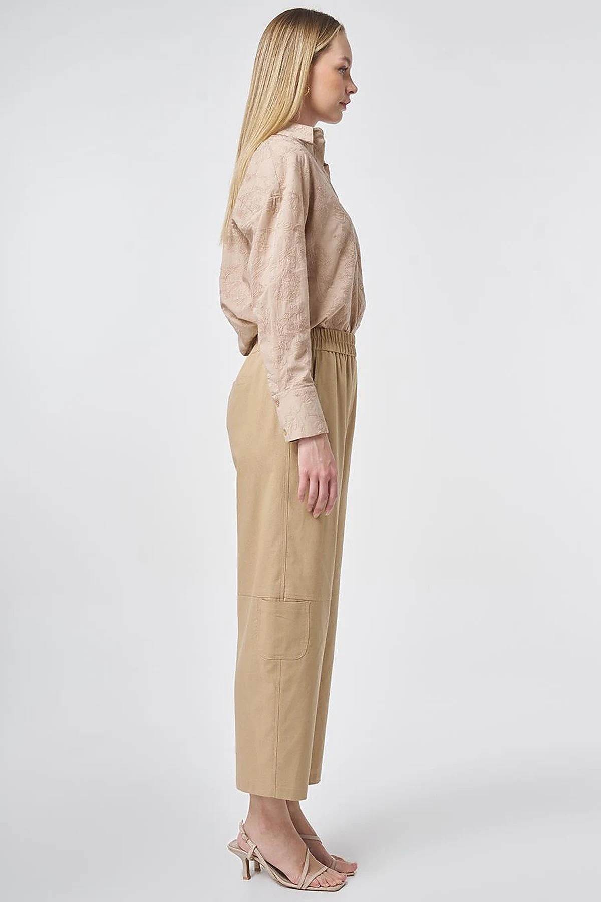 Sport Stitched Viscose Trousers Beige
