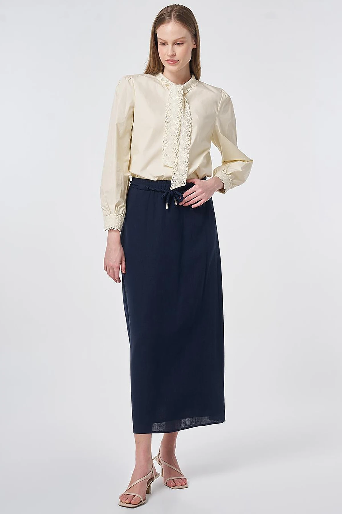 High Waist Rayon A-line Skirt Dark Navy