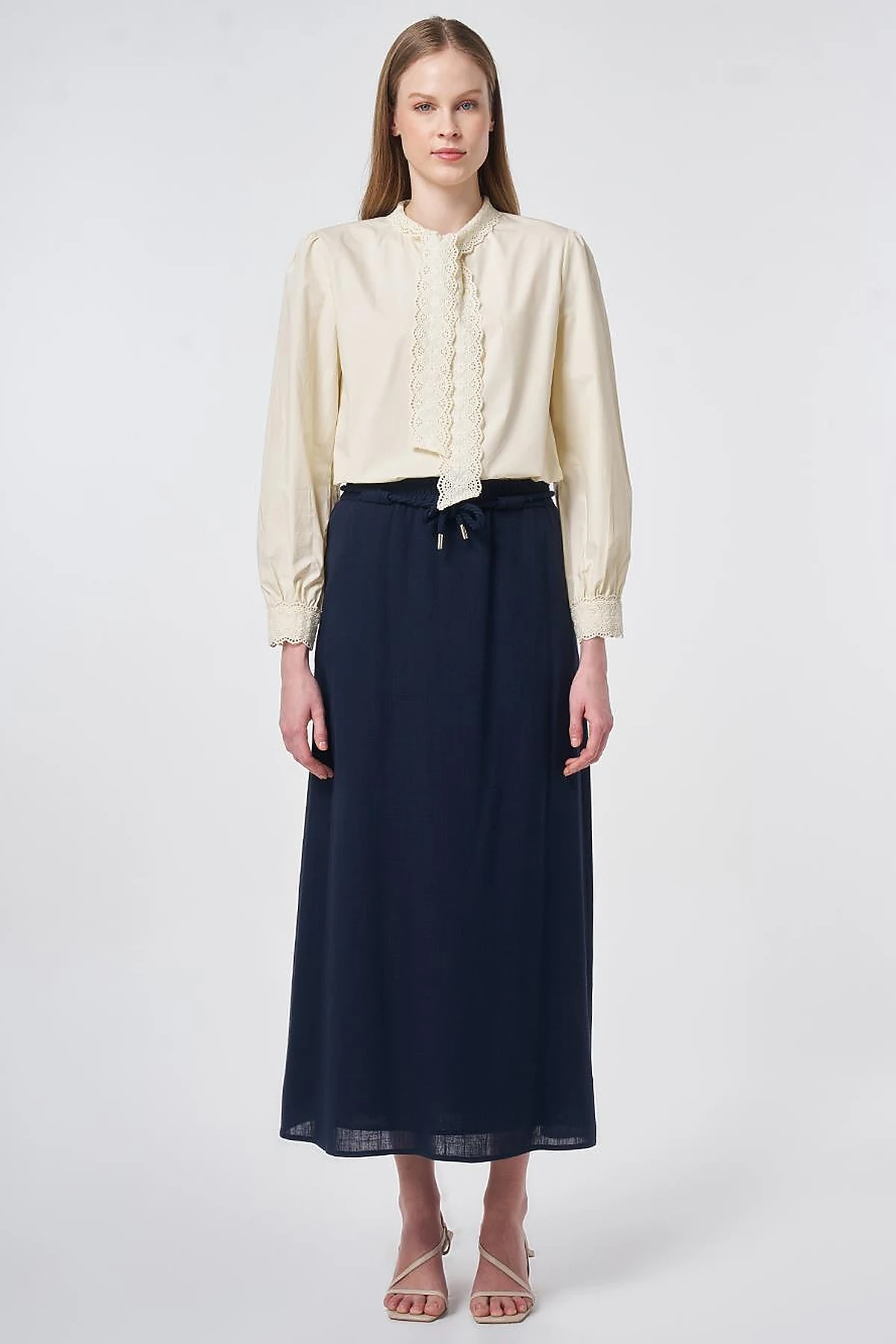 High Waist Rayon A-line Skirt Dark Navy