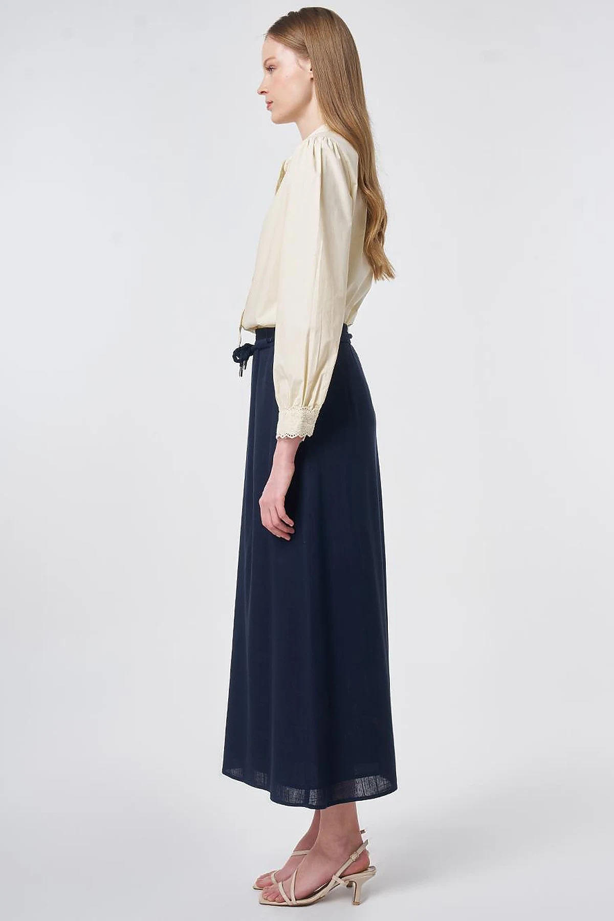 High Waist Rayon A-line Skirt Dark Navy