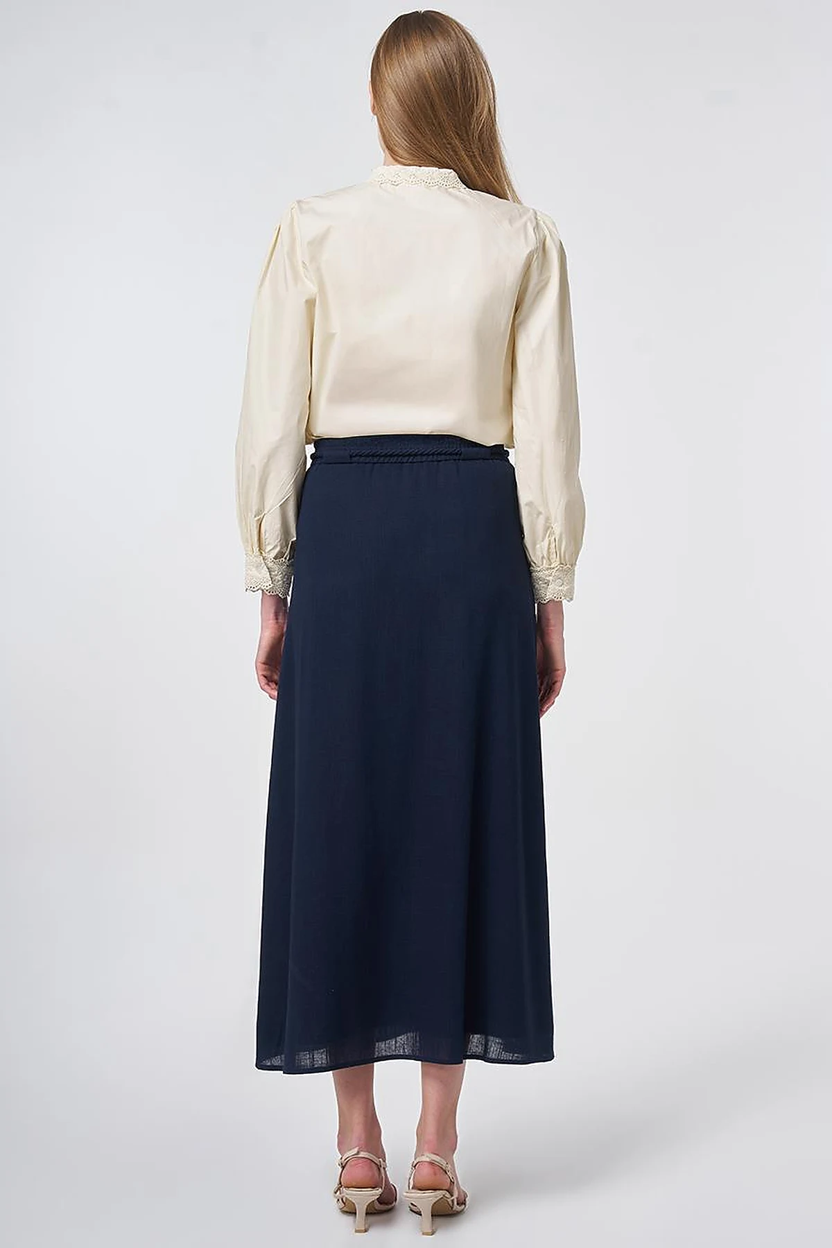 High Waist Rayon A-line Skirt Dark Navy