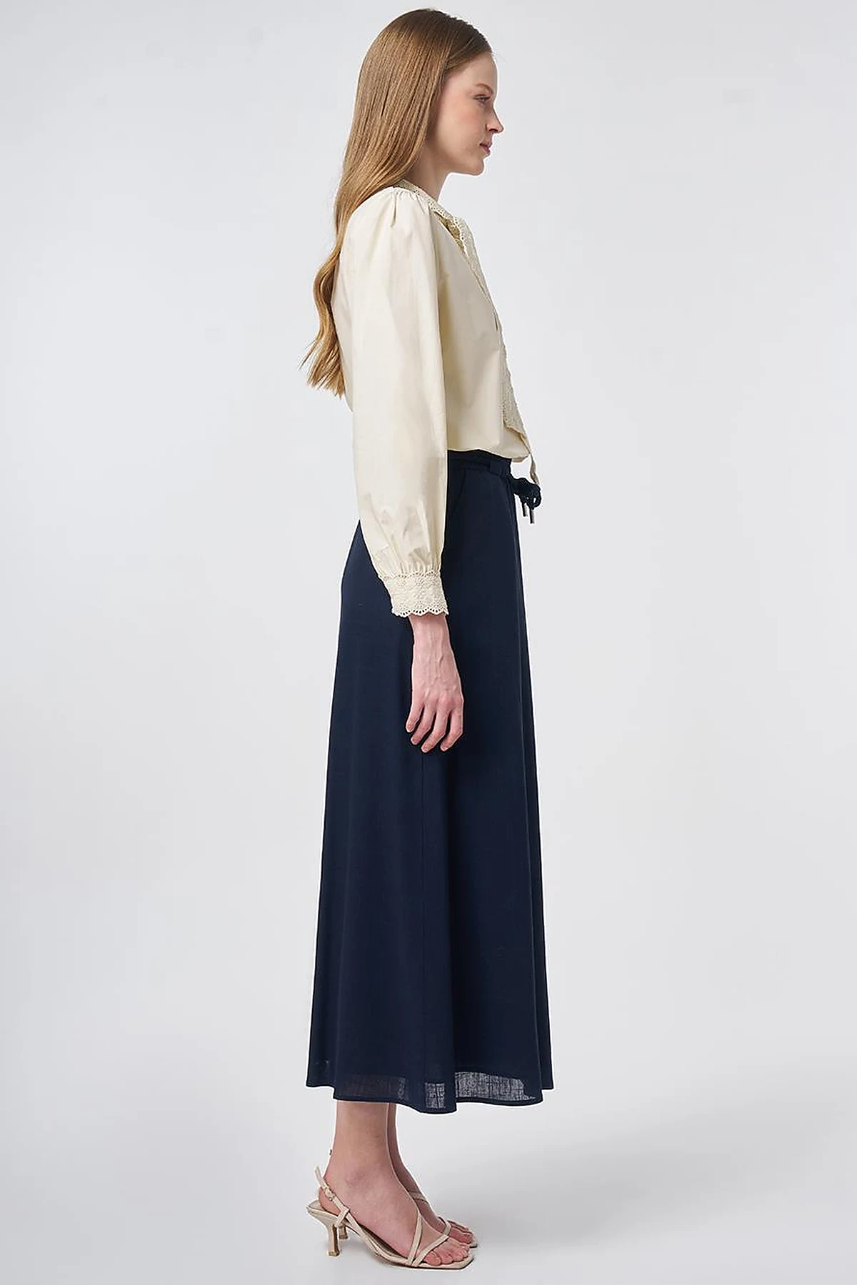 High Waist Rayon A-line Skirt Dark Navy