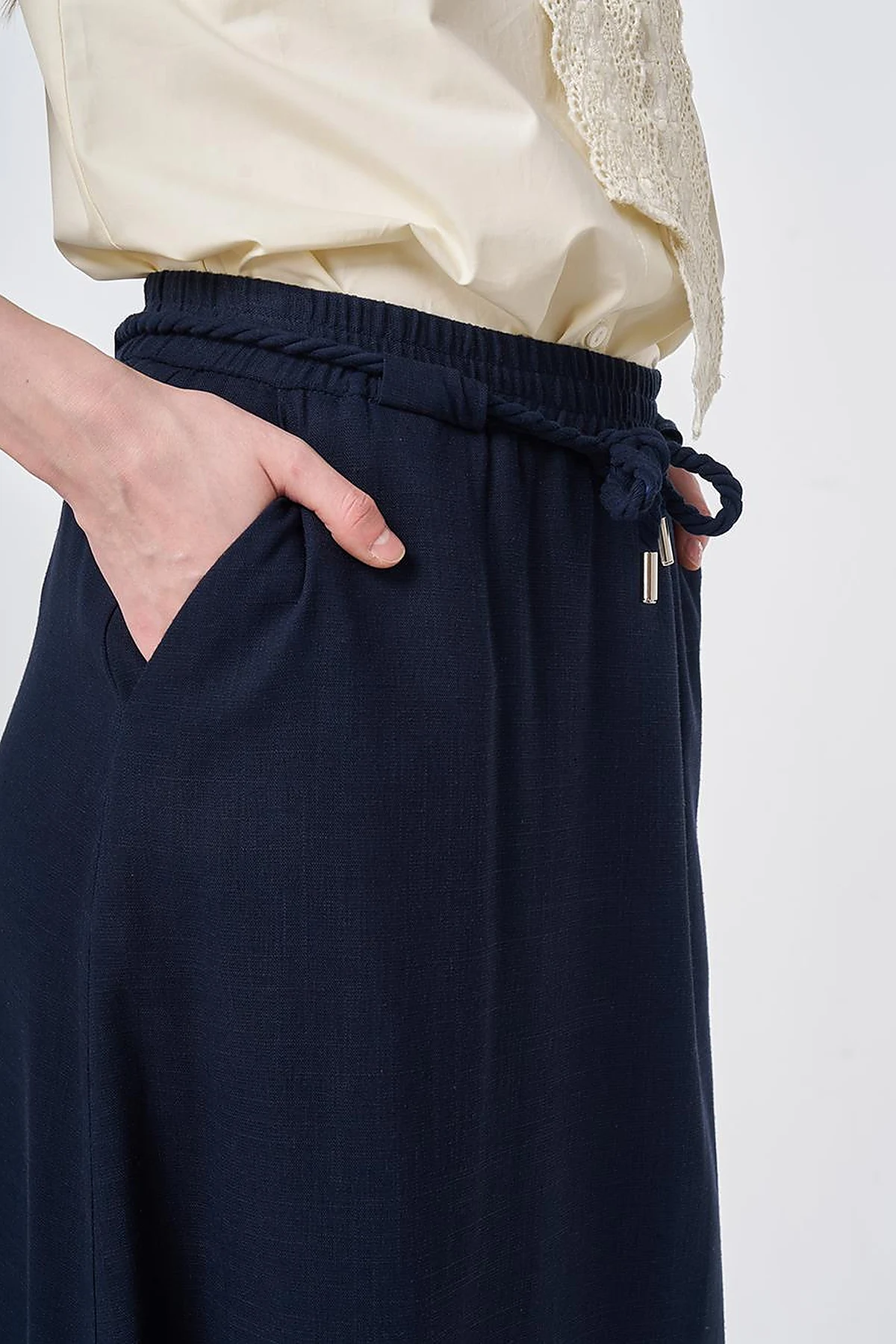 High Waist Rayon A-line Skirt Dark Navy