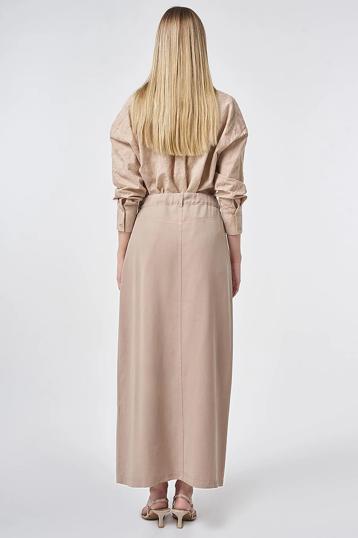 100% Lyocell Button Detail Skirt Nude