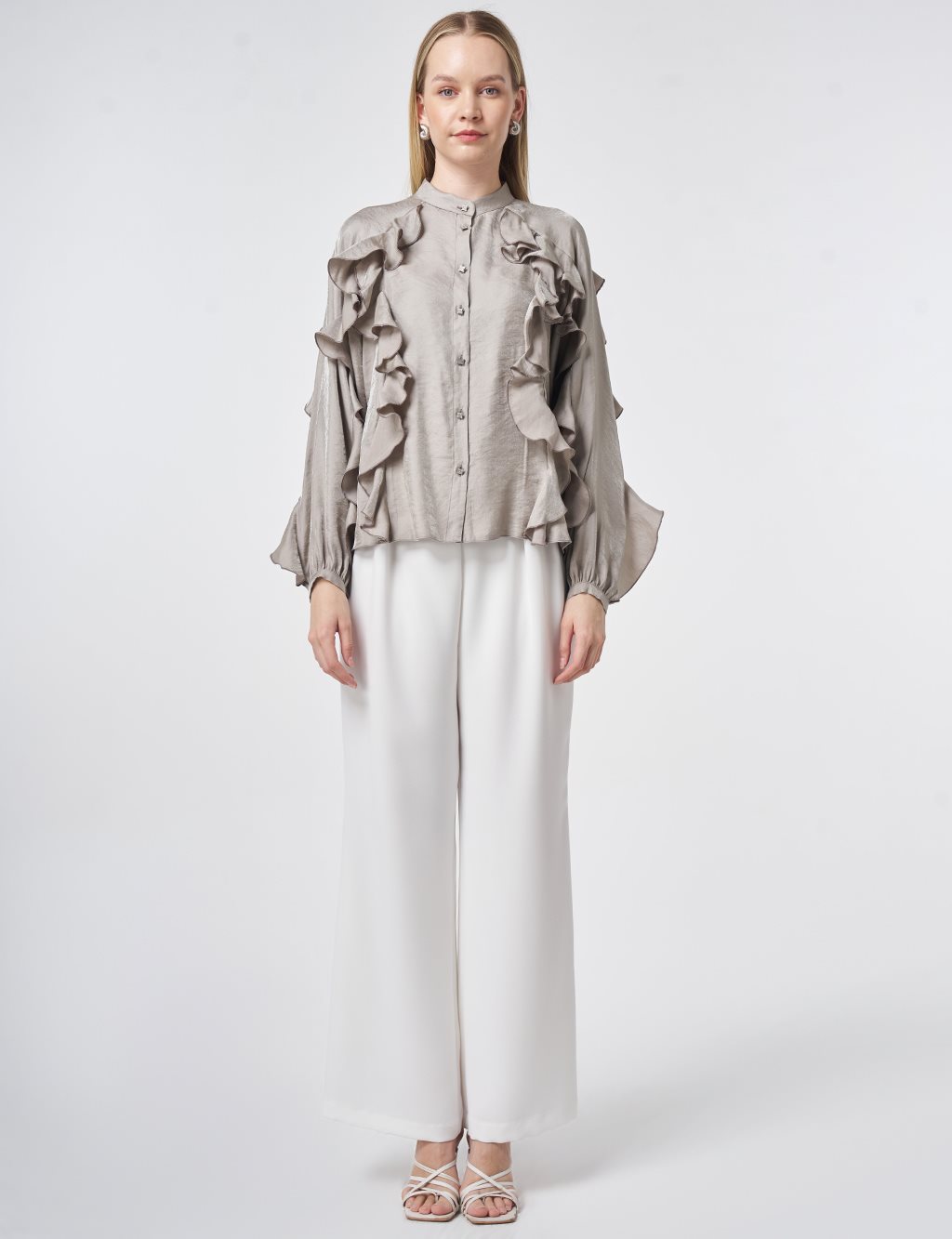 Ruffled Modal Blouse – Dark Mink