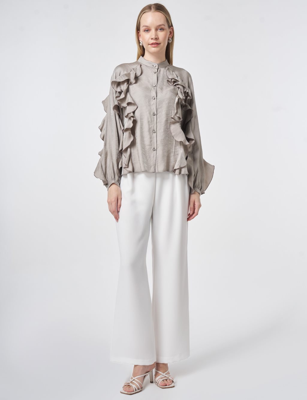 Ruffled Modal Blouse – Dark Mink