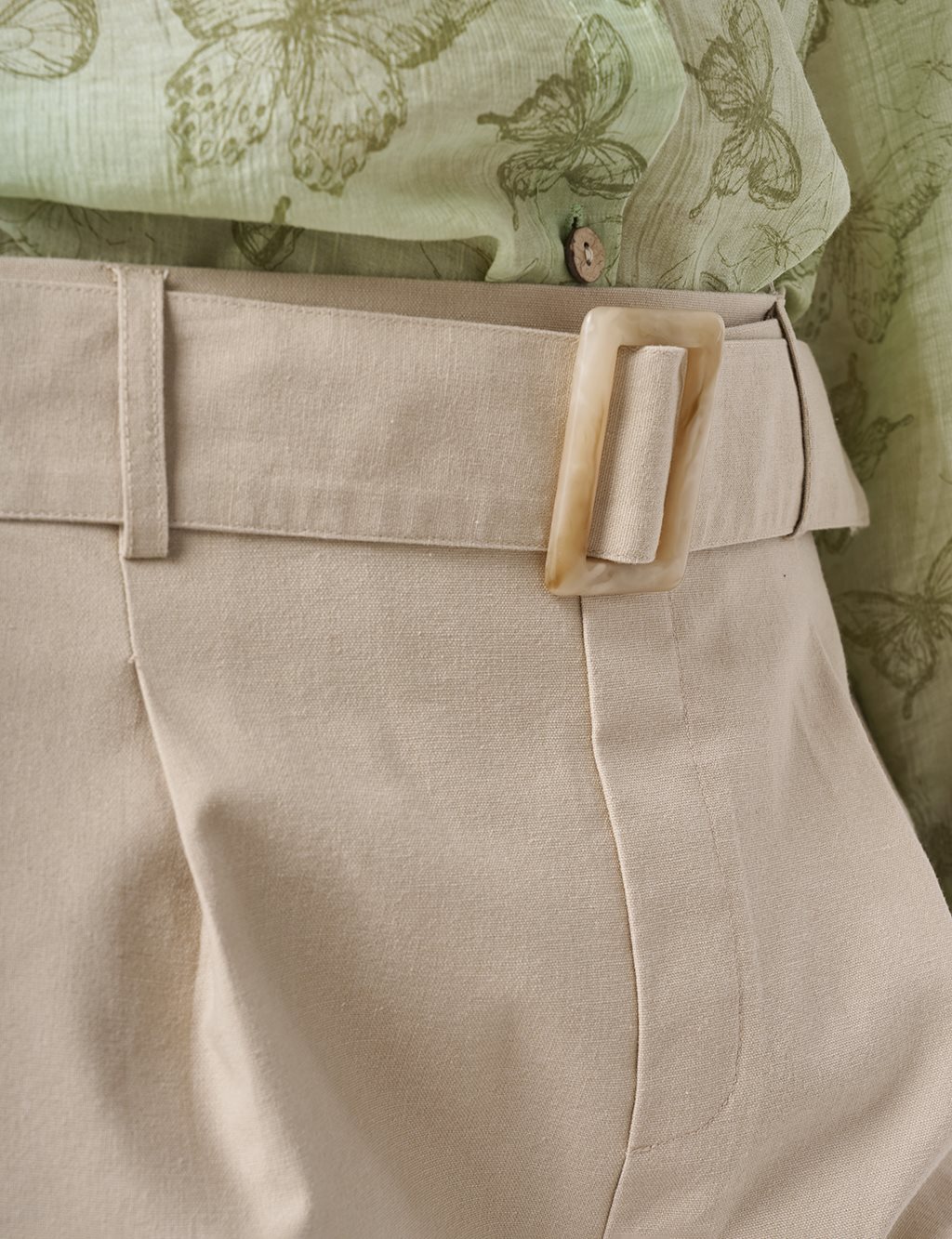 Belt-Detail Viscose Trousers Cream