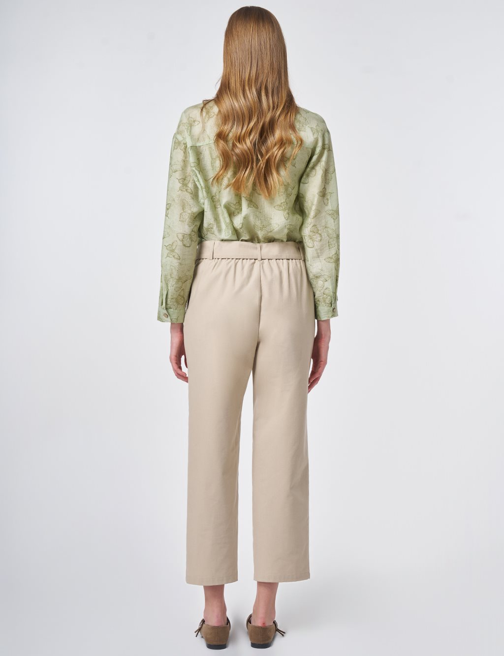 Belt-Detail Viscose Trousers Cream