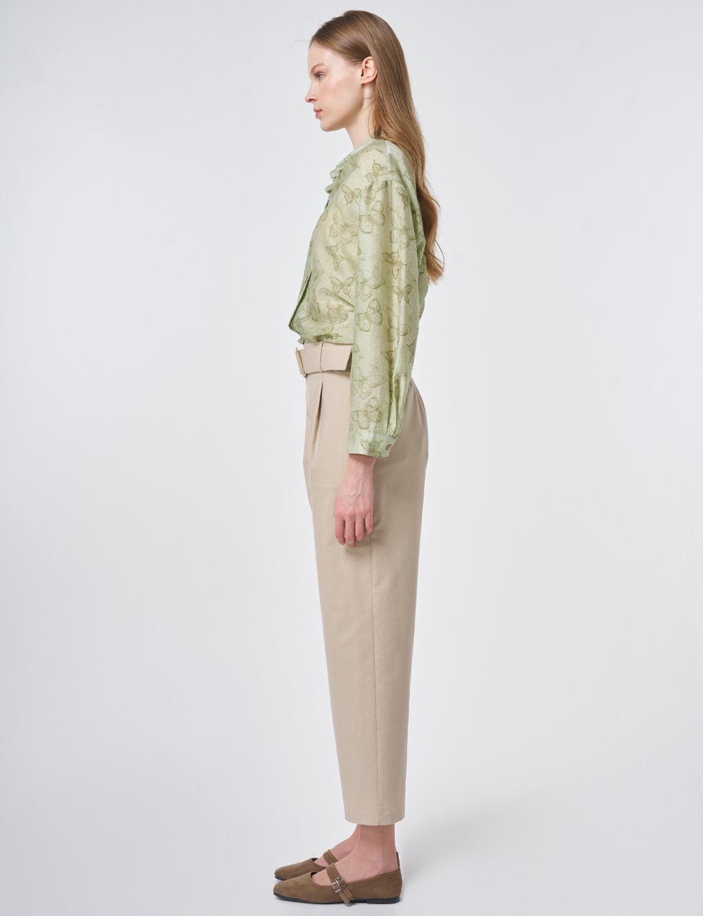 Belt-Detail Viscose Trousers Cream