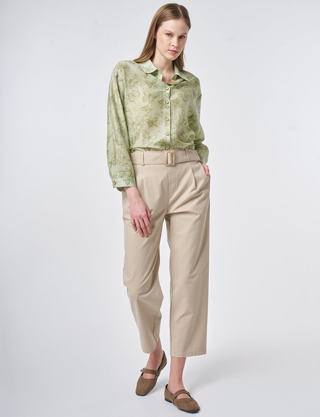 Belt-Detail Viscose Trousers Cream
