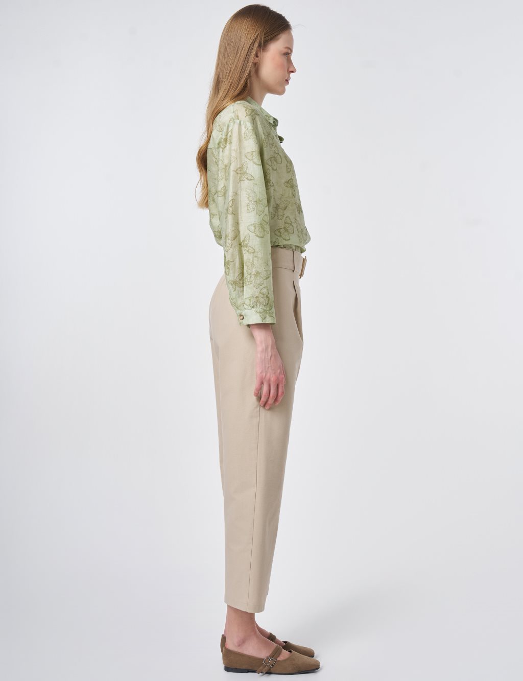 Belt-Detail Viscose Trousers Cream