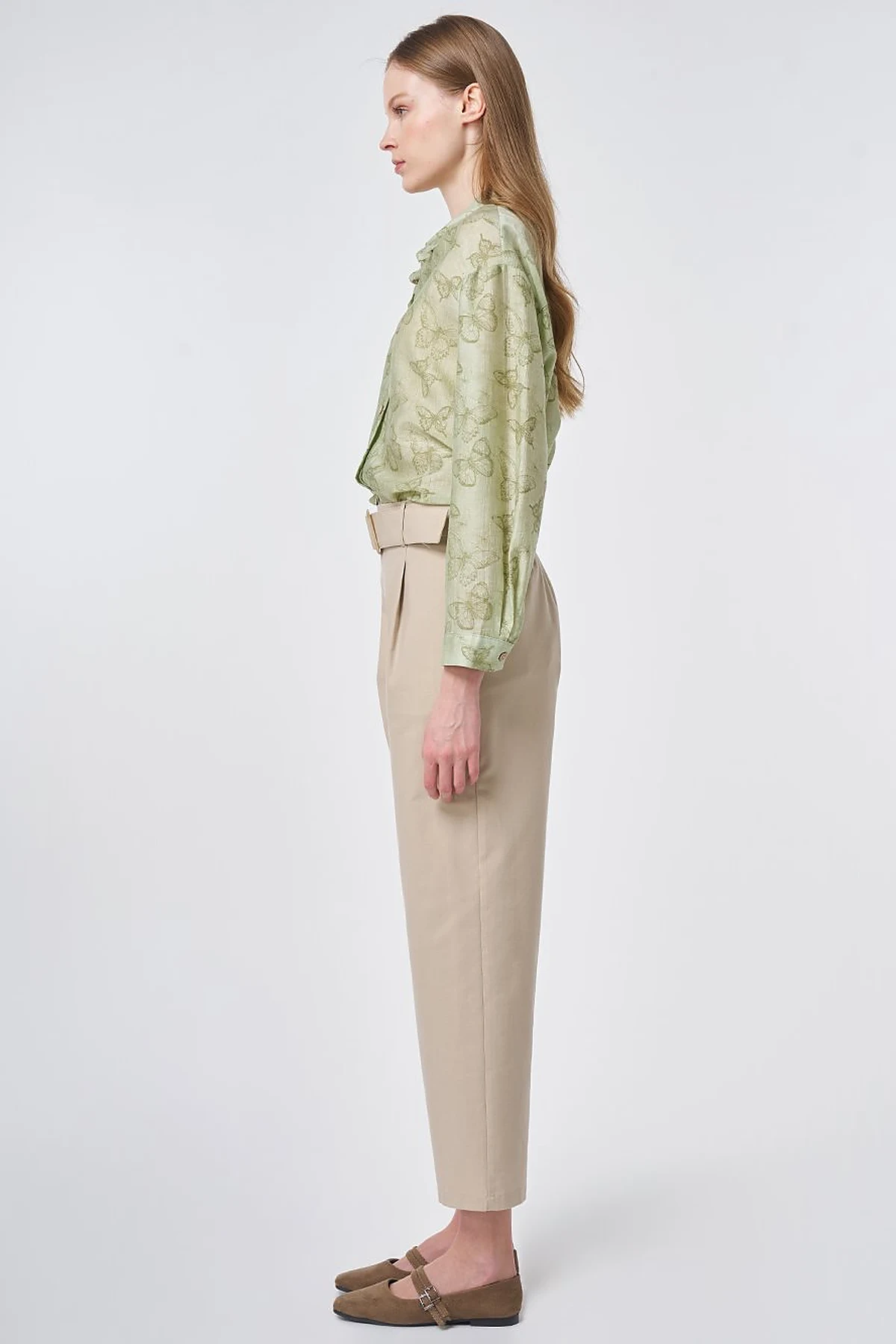 Belt-Detail Viscose Trousers Cream