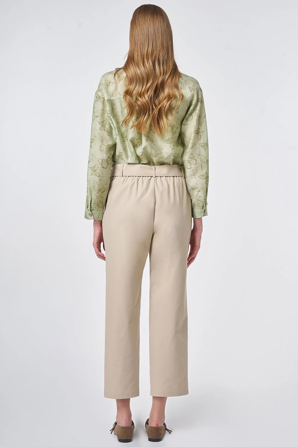Belt-Detail Viscose Trousers Cream