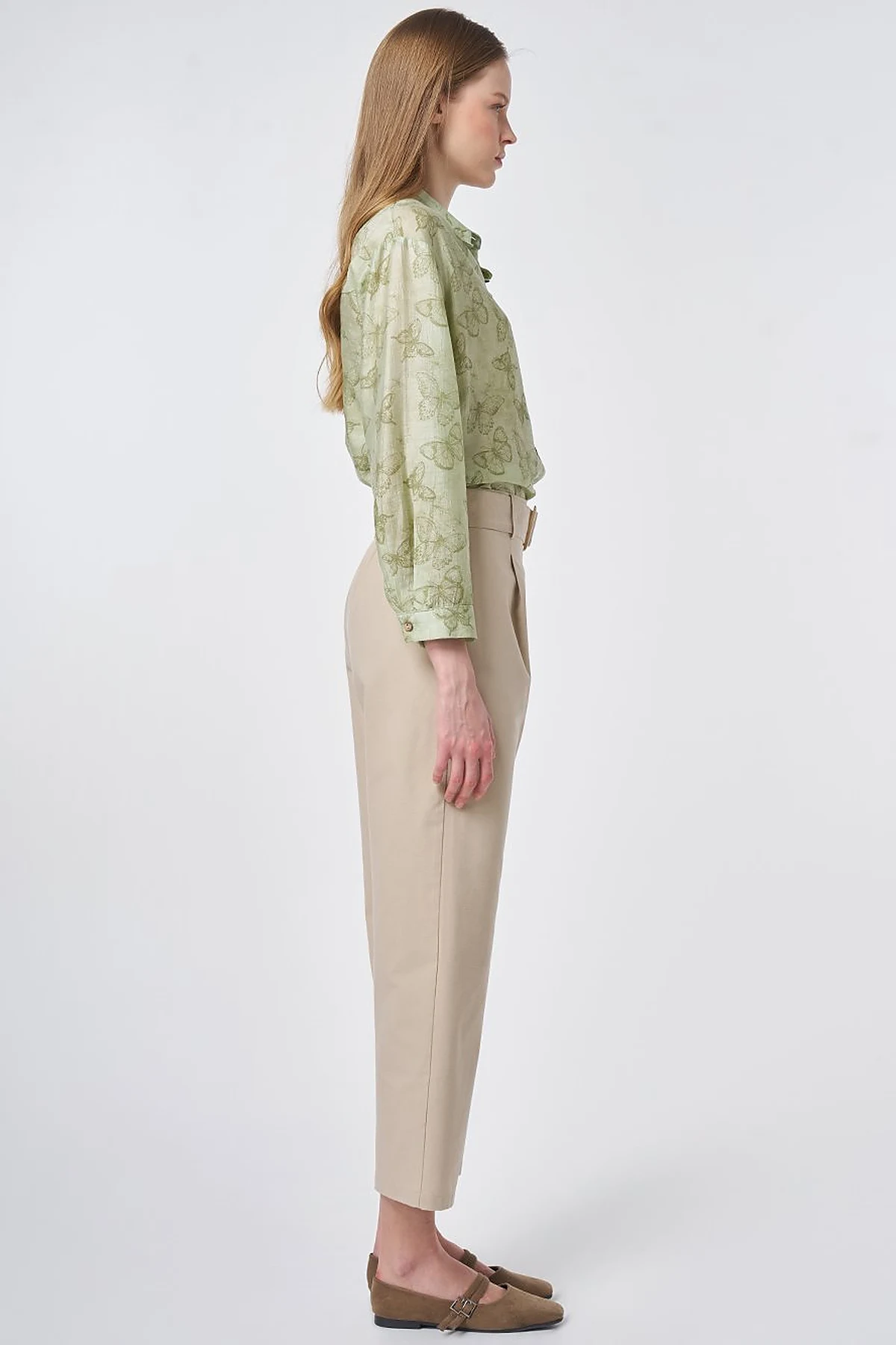 Belt-Detail Viscose Trousers Cream