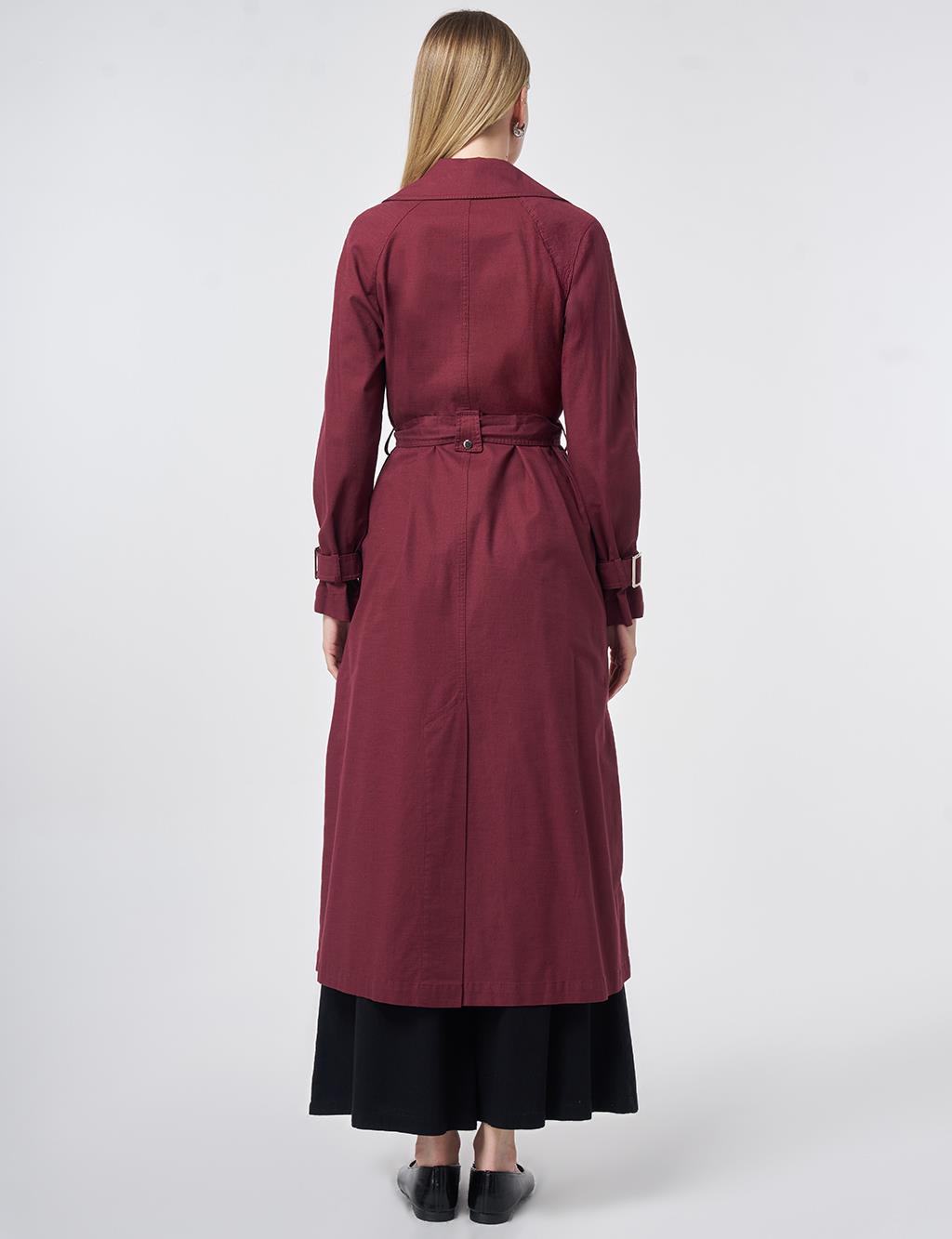 Stitch-Detail Trench Coat – Burgundy
