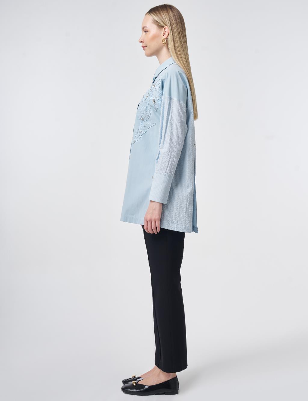 Cotton Tunic with Buttoned Detail Blue