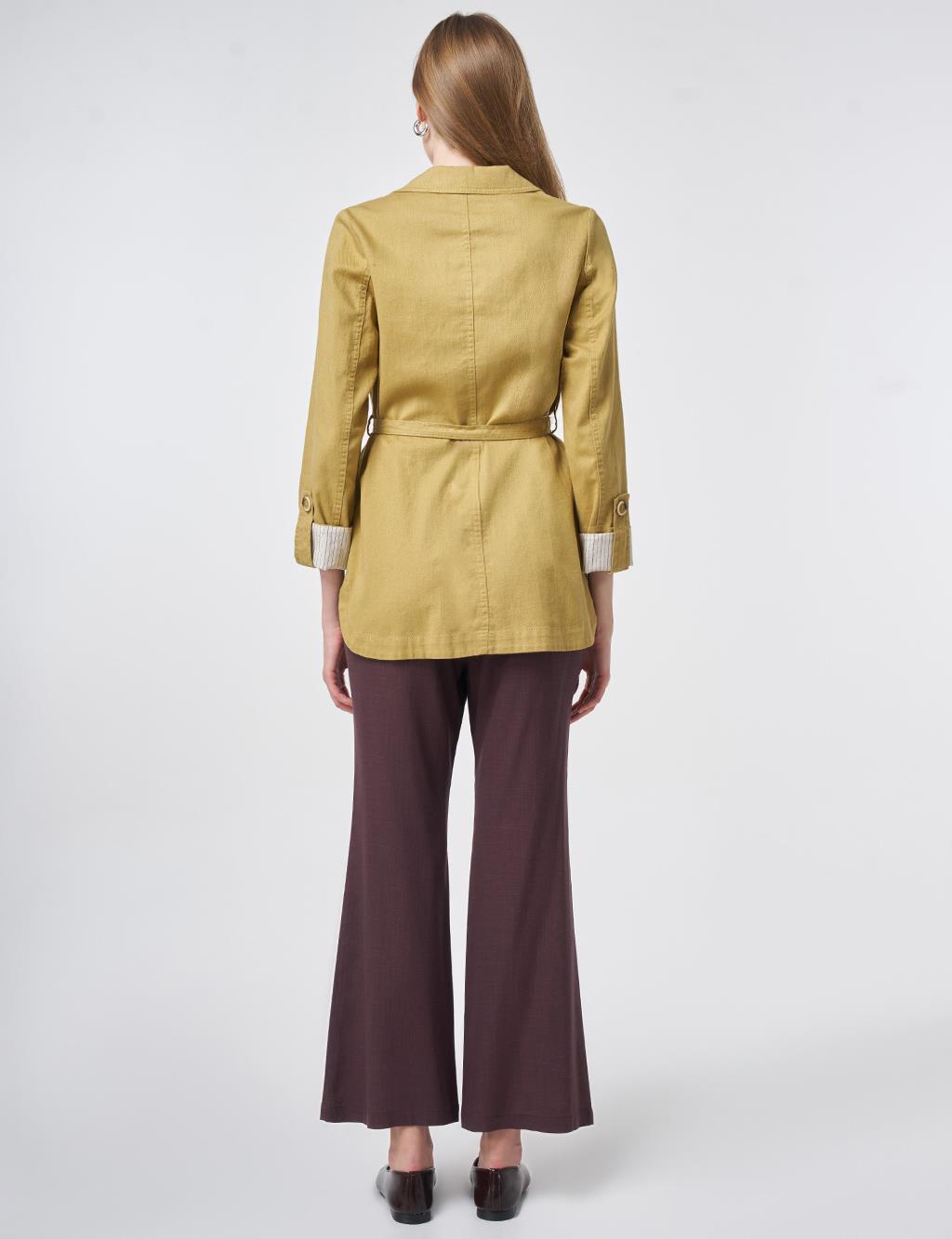 Belted Jacket with Cuff Details – Oil Green