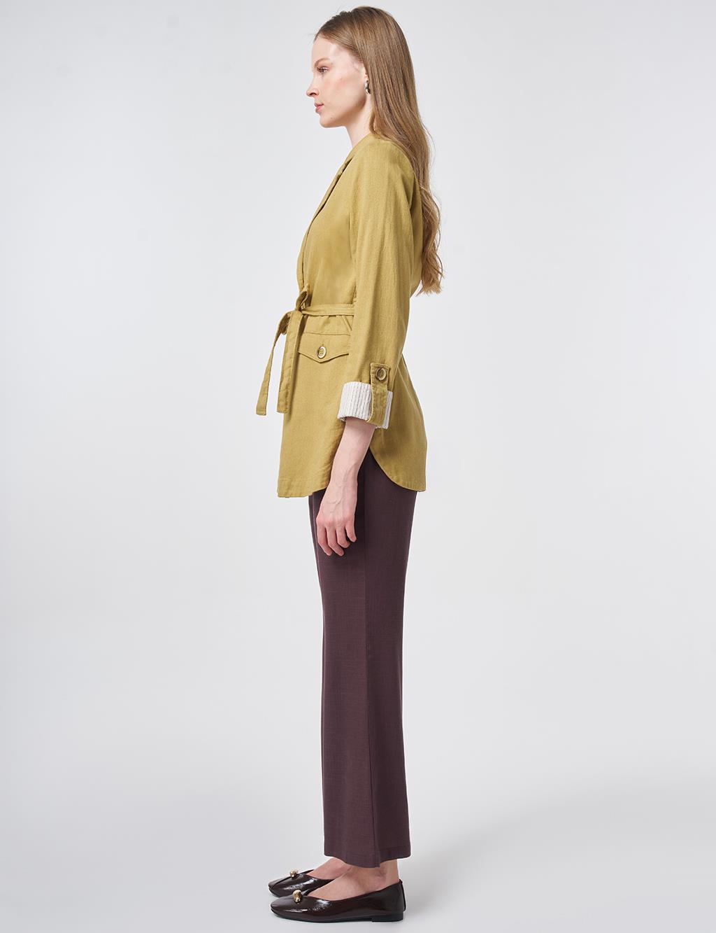 Belted Jacket with Cuff Details – Oil Green