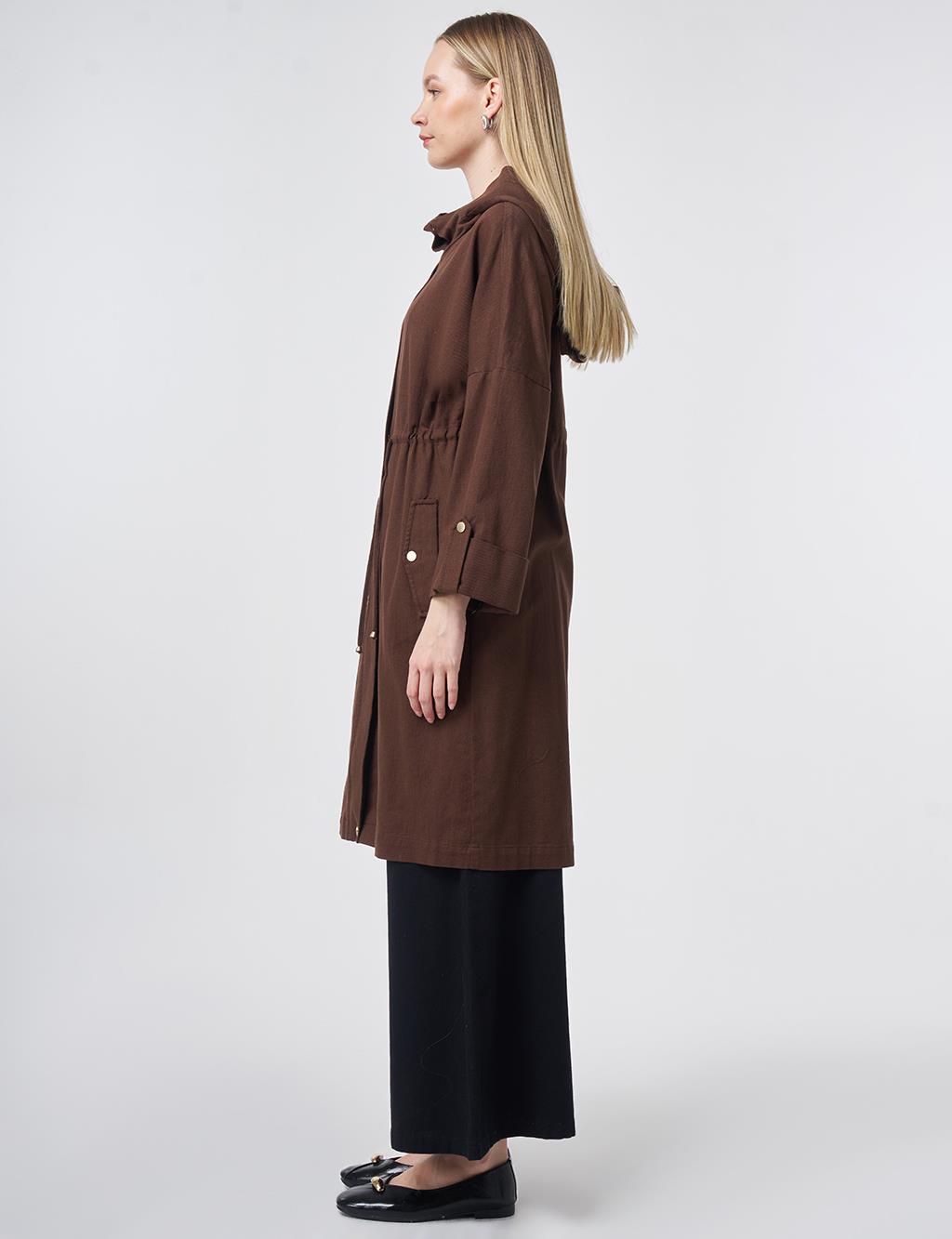 Waist Gathered Coat – Chocolate