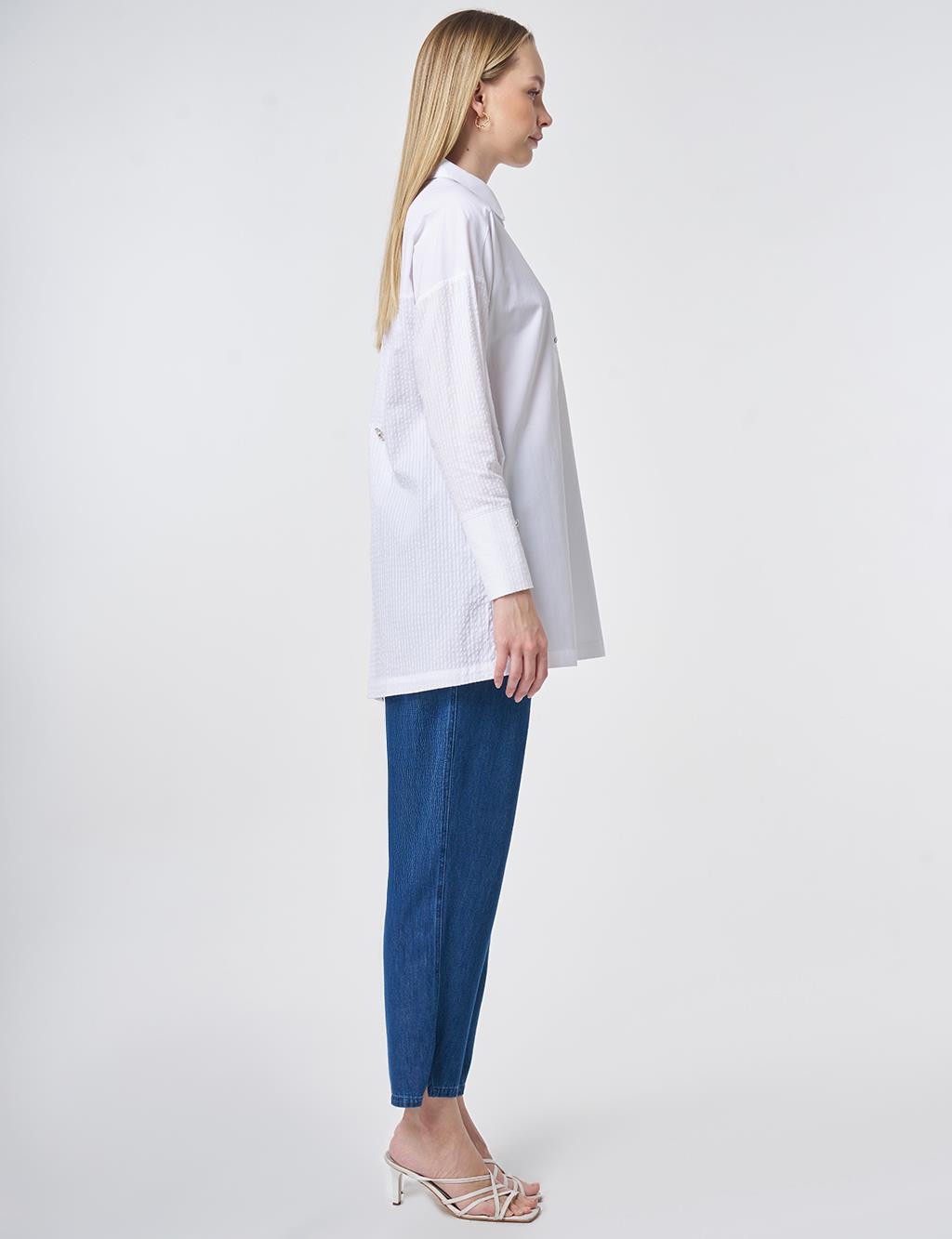 Cotton Tunic with Buttoned Detail Optical White