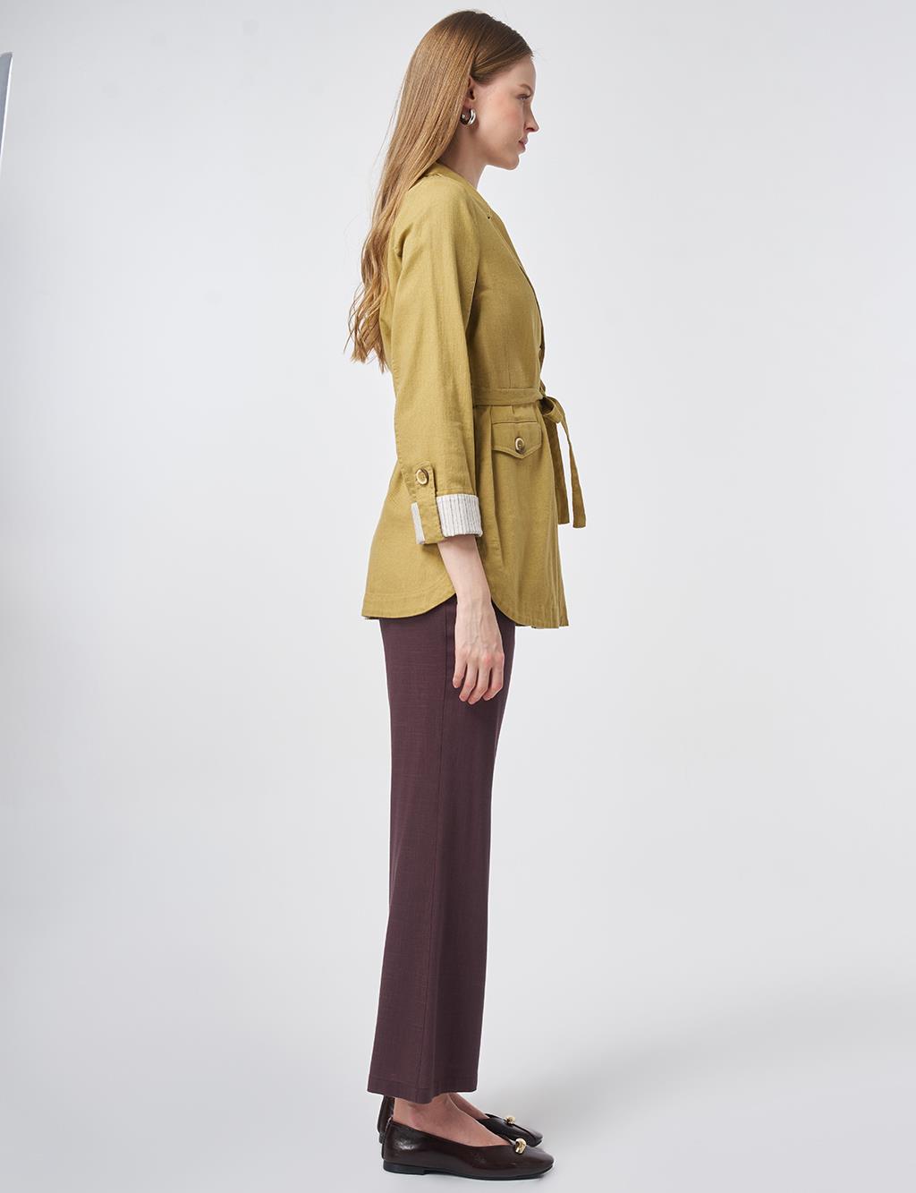Belted Jacket with Cuff Details – Oil Green