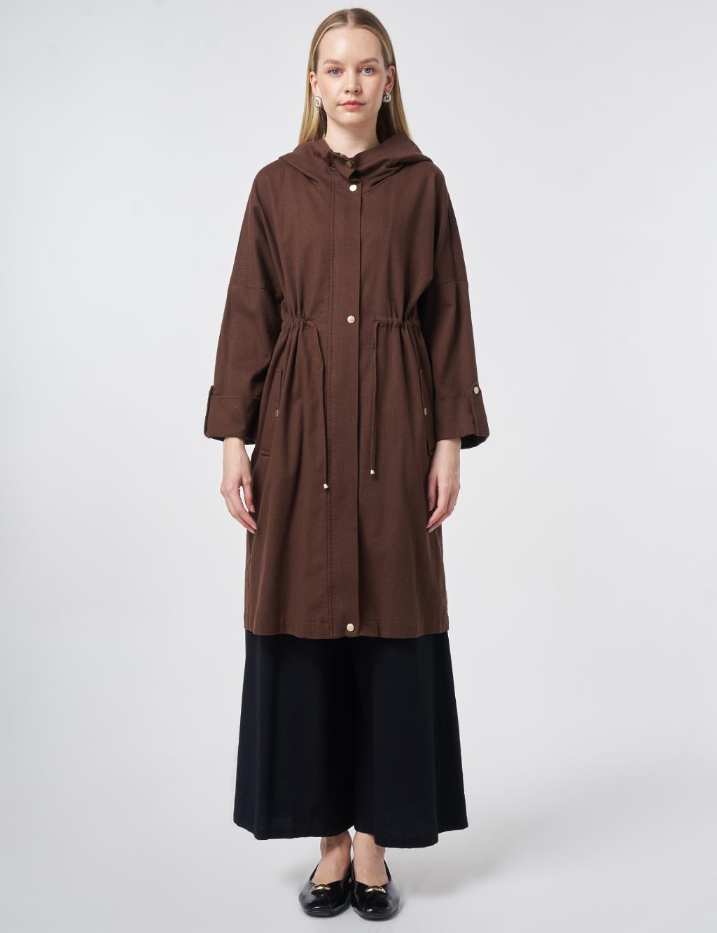 Waist Gathered Coat – Chocolate