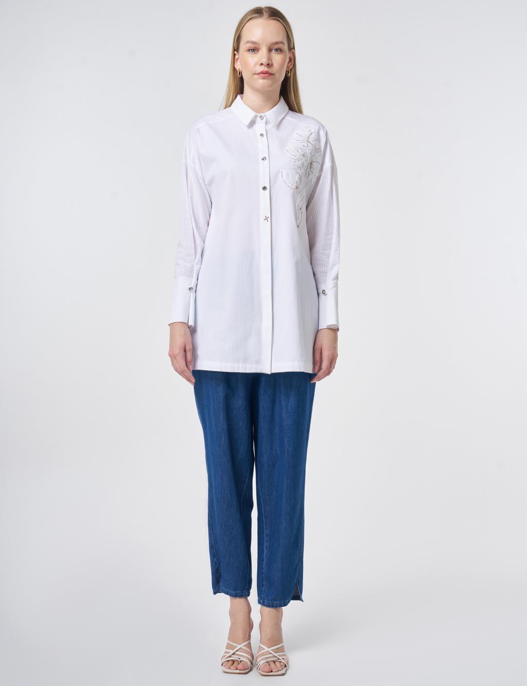 Cotton Tunic with Buttoned Detail Optical White