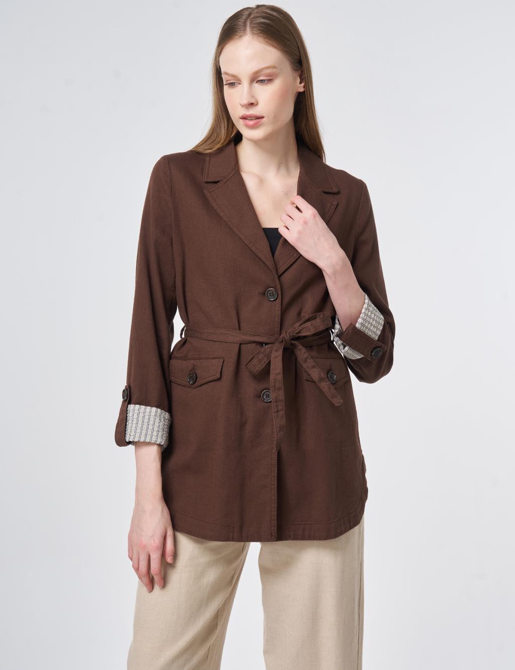 Belted Jacket with Cuff Details – Chocolate