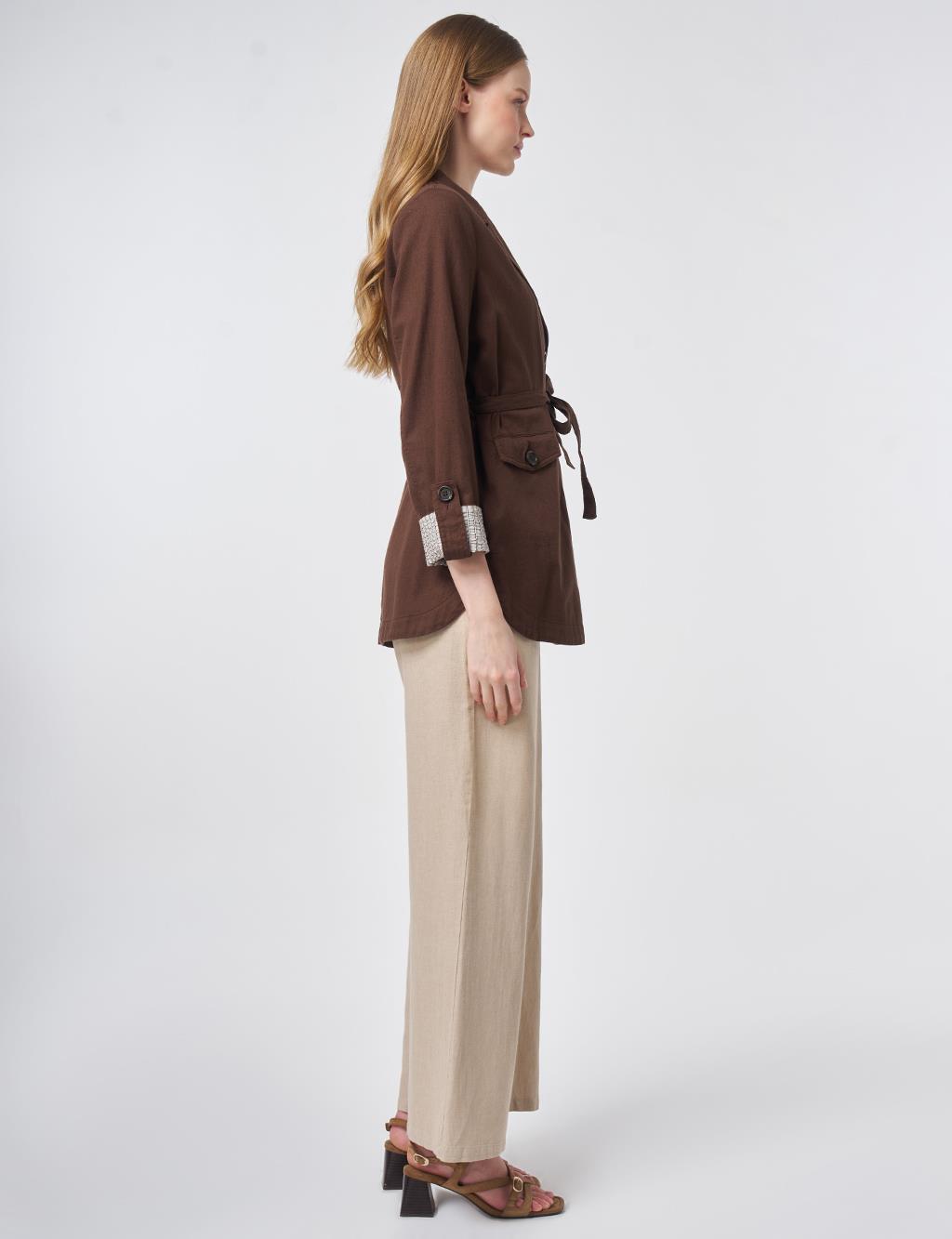 Belted Jacket with Cuff Details – Chocolate