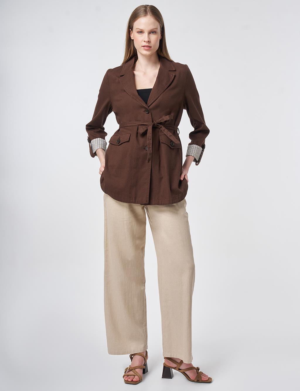 Belted Jacket with Cuff Details – Chocolate