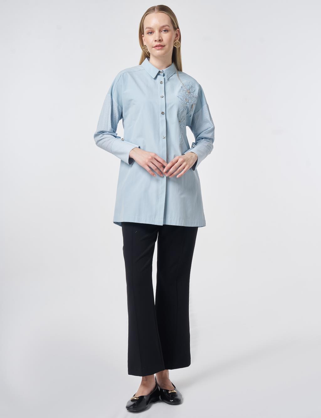 Cotton Tunic with Buttoned Detail Blue