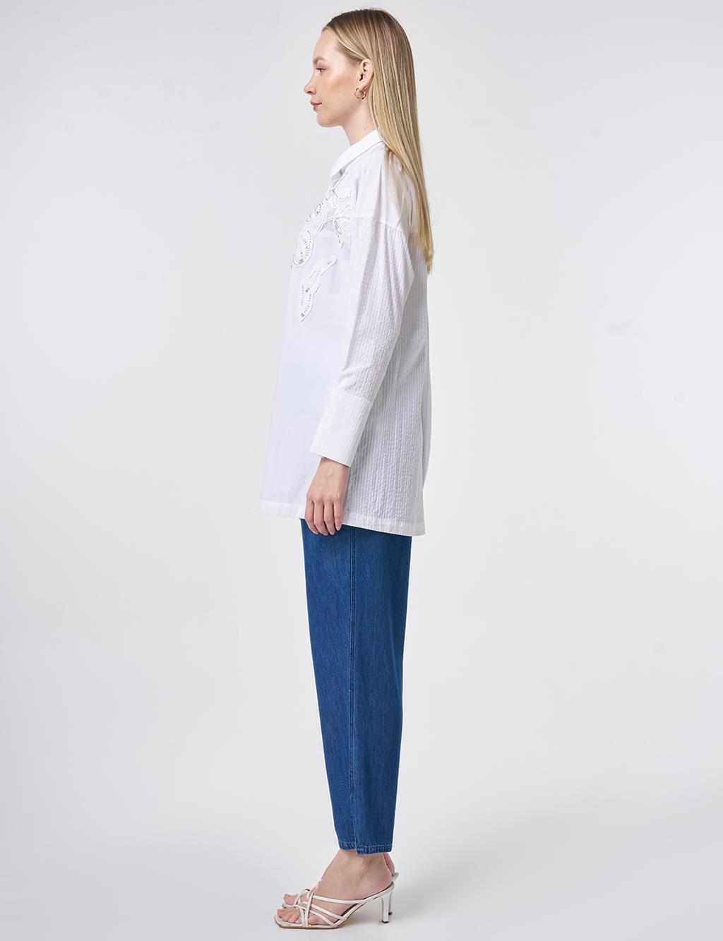 Cotton Tunic with Buttoned Detail Optical White