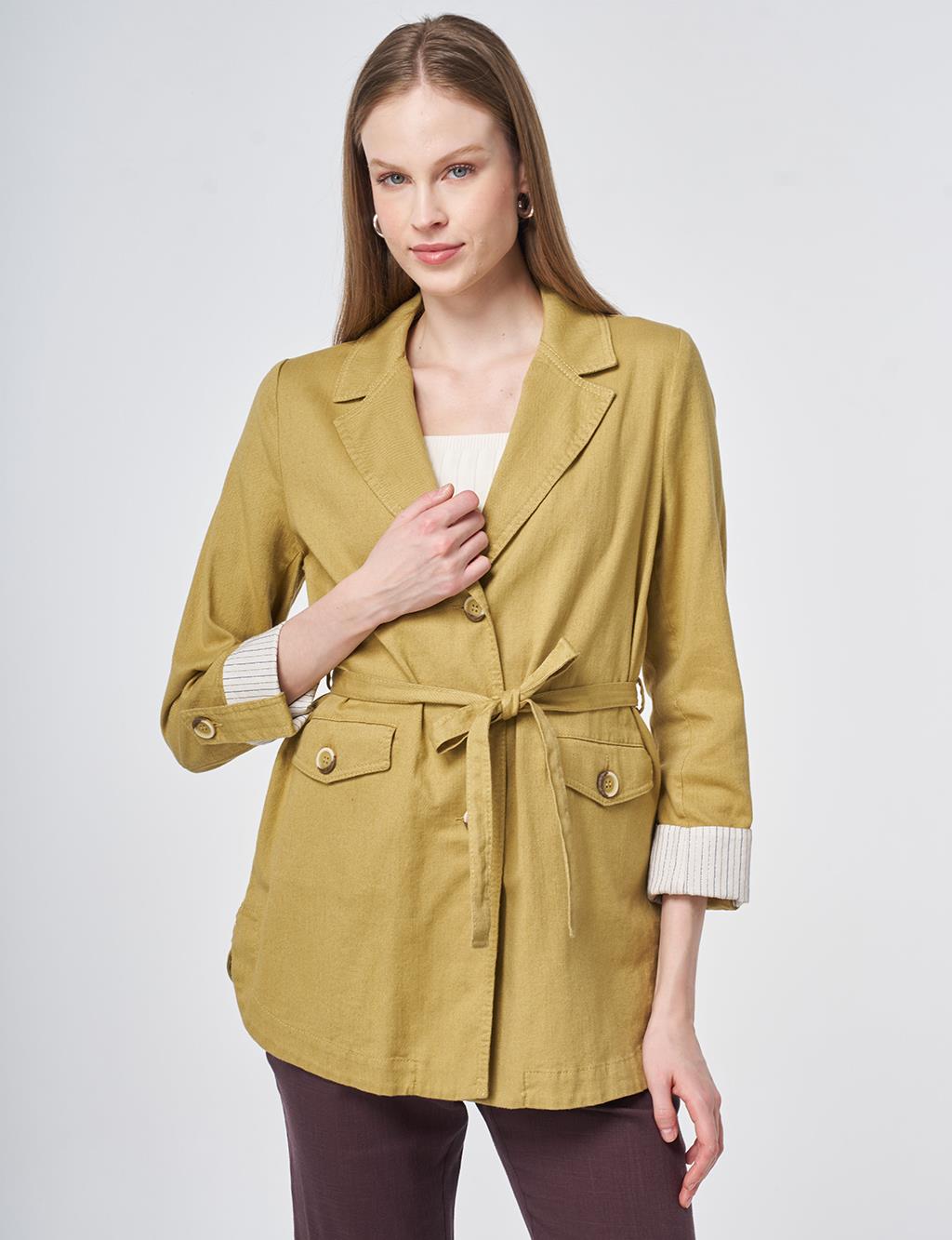 Belted Jacket with Cuff Details – Oil Green
