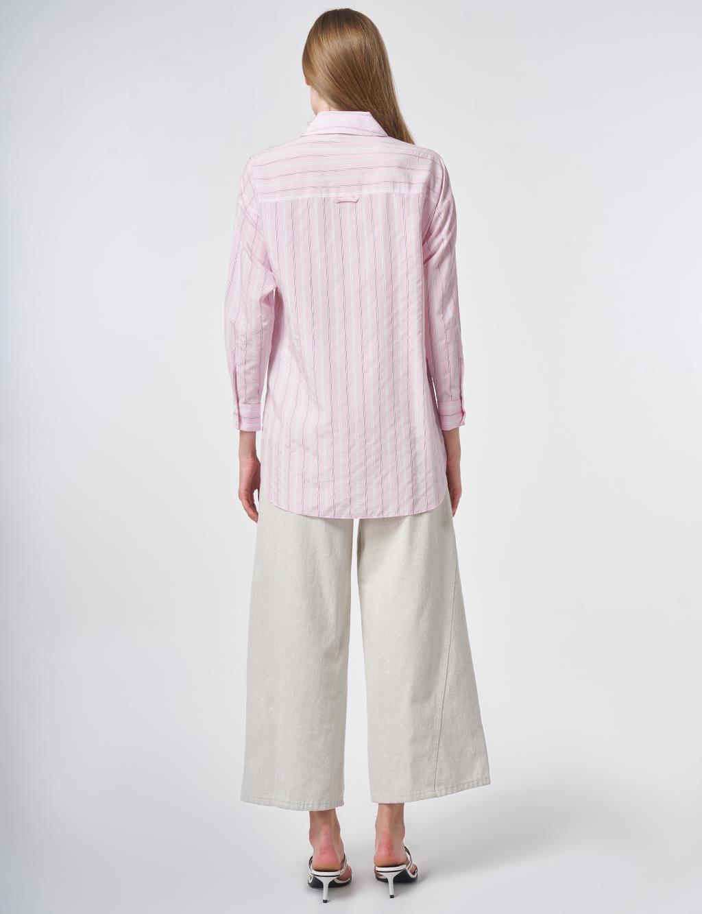 Striped Embroidered Appliqué Viscose Tunic – Powder Pink