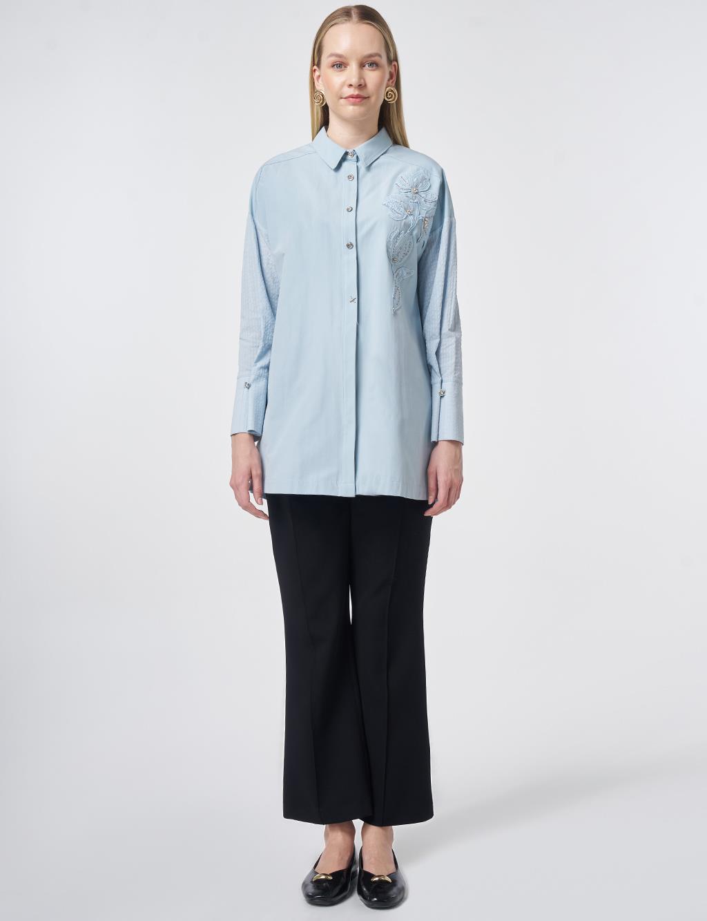 Cotton Tunic with Buttoned Detail Blue