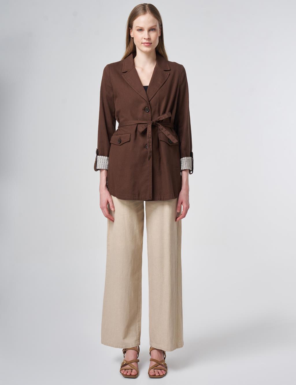 Belted Jacket with Cuff Details – Chocolate