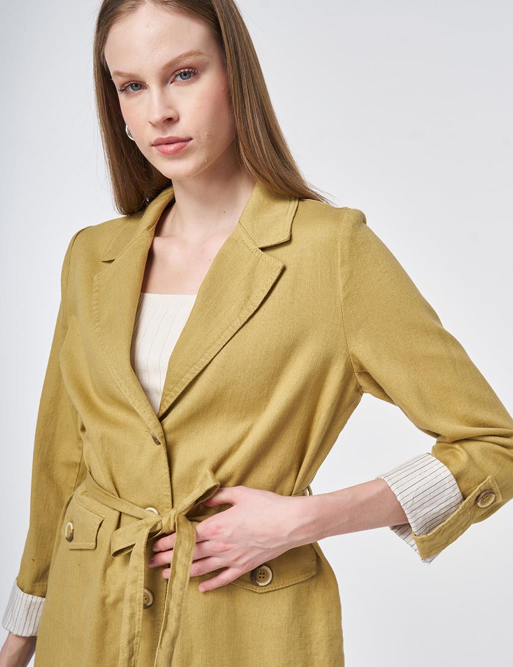 Belted Jacket with Cuff Details – Oil Green