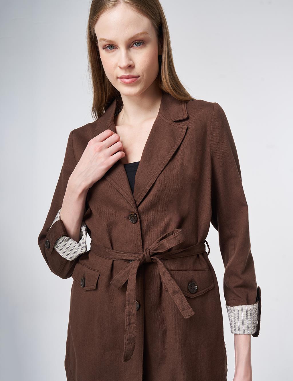 Belted Jacket with Cuff Details – Chocolate