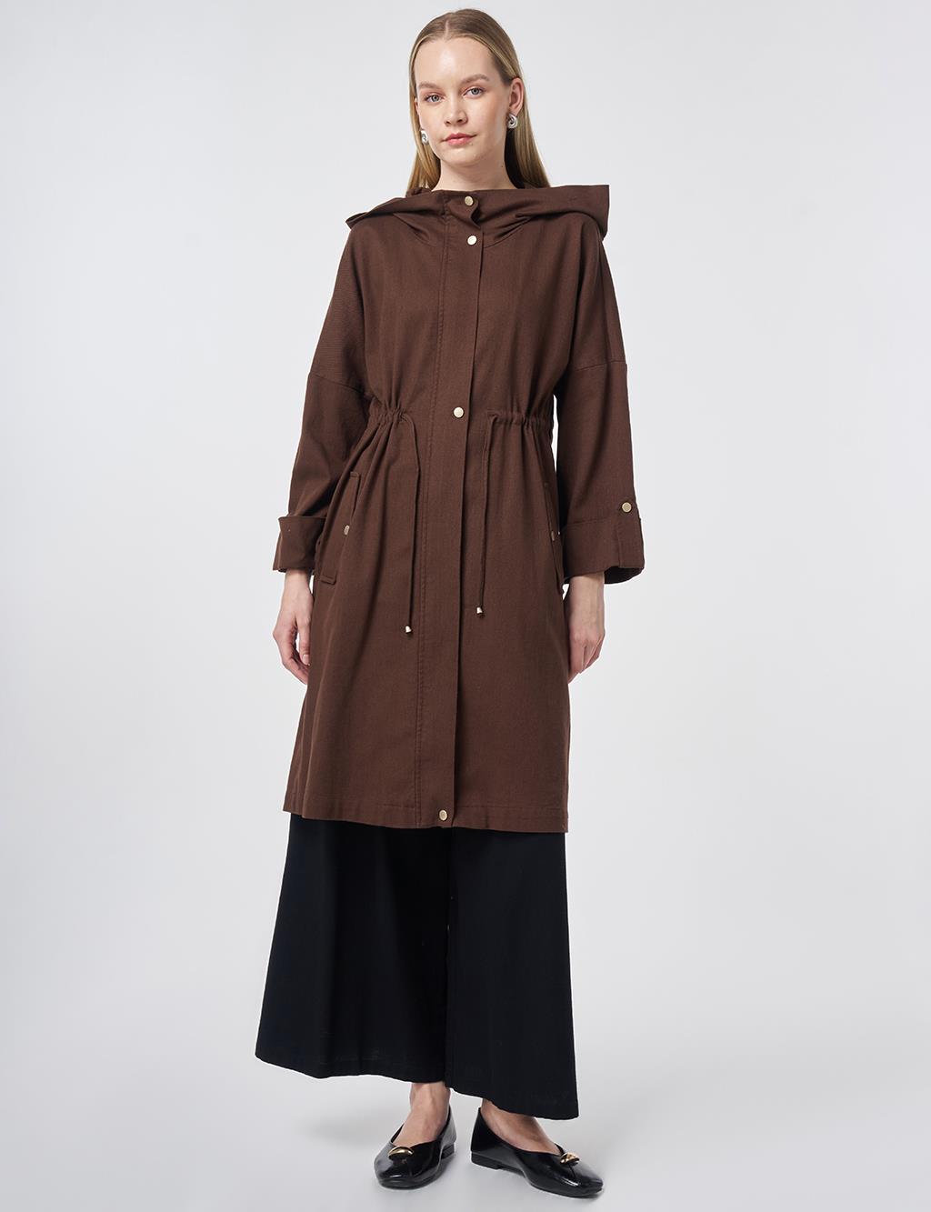 Waist Gathered Coat – Chocolate